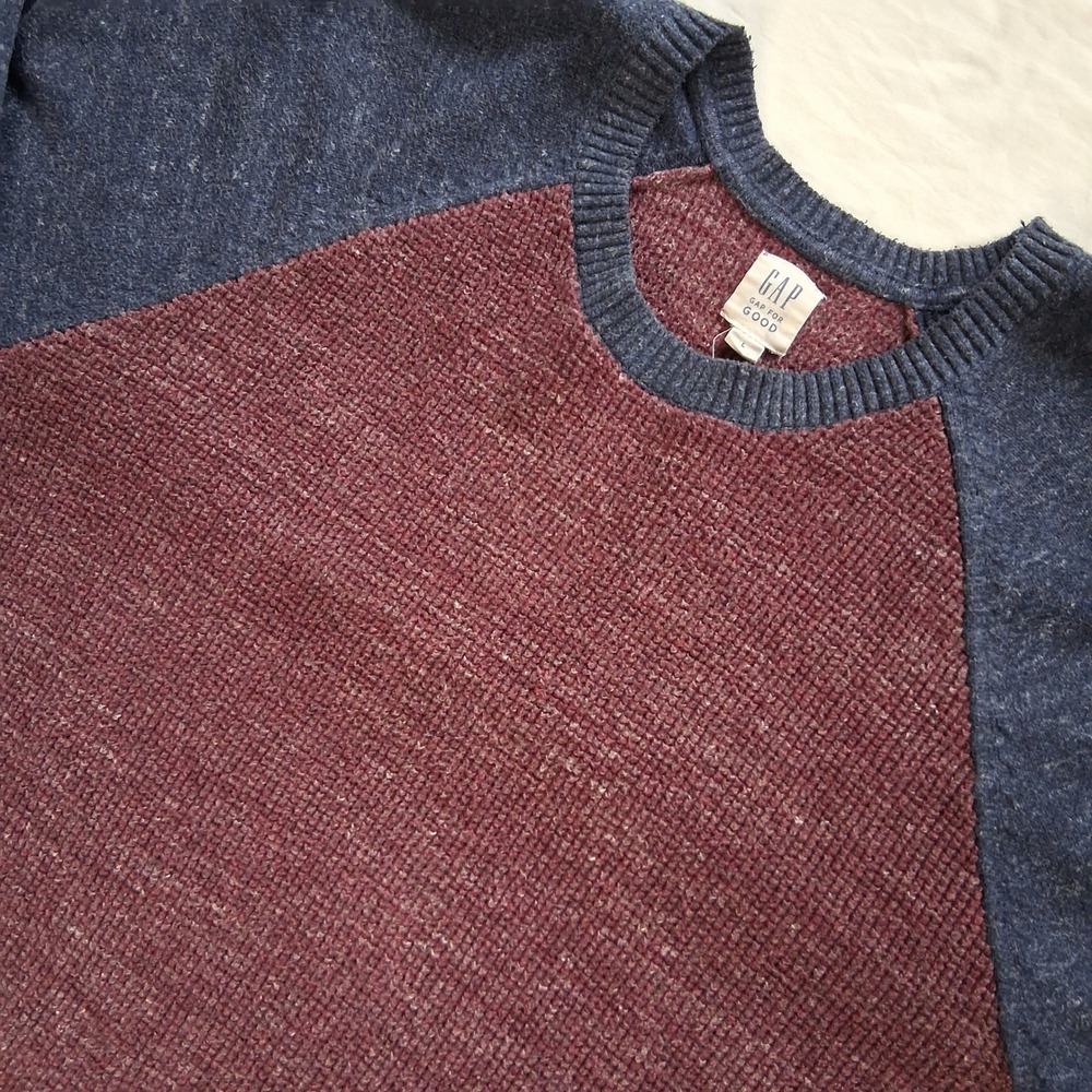 GAP for Good Mens Burgundy Blue Raglan Crew Neck Pullover Sweater